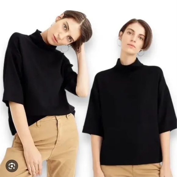 NWT J Crew Black Crepe Drop Sleeve Turtleneck Top - Picture 2 of 8